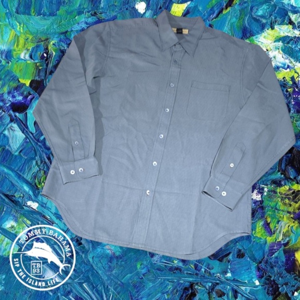 Tommy Bahama Men's‎ Rayon Blend L/S Button Up Shirt Blue Grid Check M
